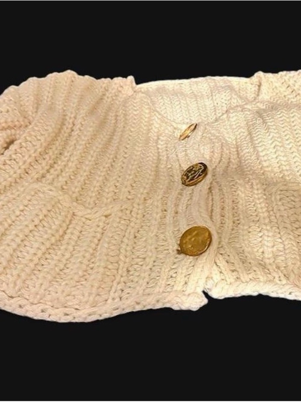Chunky Cream Cable Knit Button-Front Women's Cropped Sweater